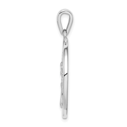 Sterling Silver Rhodium-plated Created Opal Circle w/Tree Pendant
