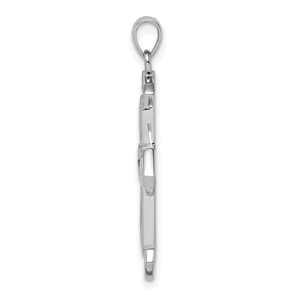Sterling Silver Rhodium-plated Created Opal Cross CZ Pendant
