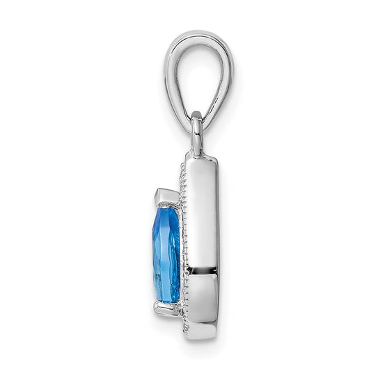 Sterling Silver Rhodium Plated Blue and Clear CZ Pendant