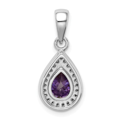 Sterling Silver Rhod Plated Purple and Clear CZ Pendant