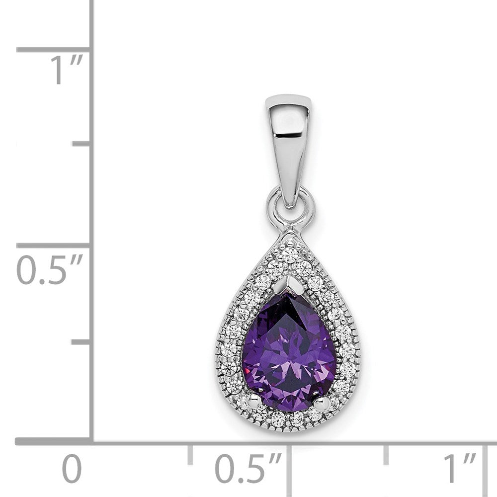 Sterling Silver Rhod Plated Purple and Clear CZ Pendant