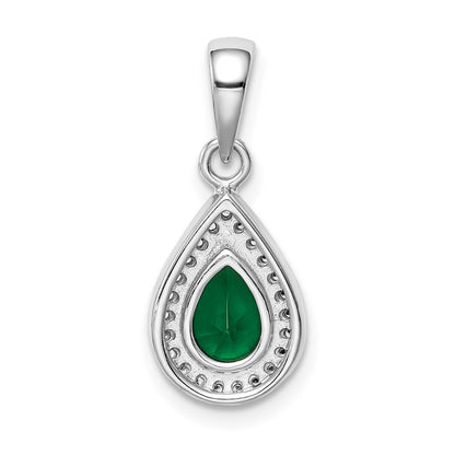 Sterling Silver Rhodium Plated Green and Clear CZ Pendant