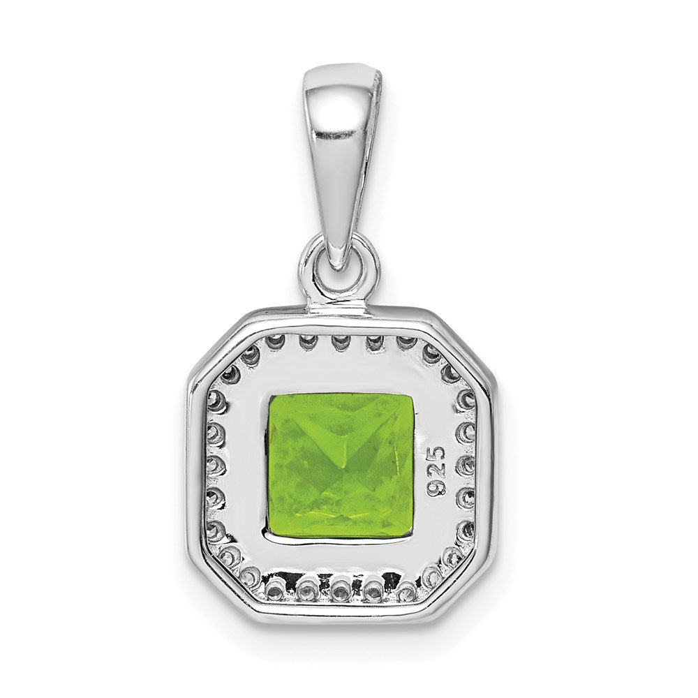 Sterling Silver Rhodium Plated Clear CZ and Square Green CZ Pendant