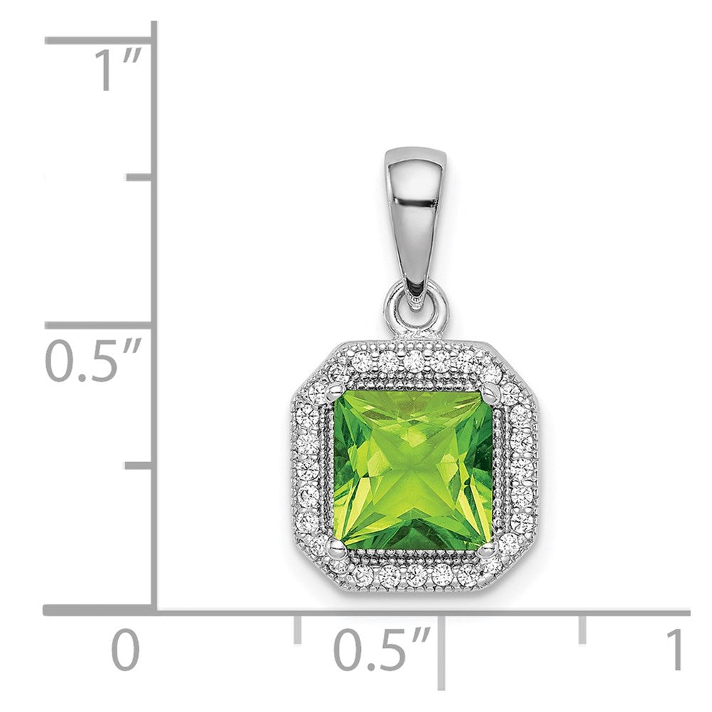Sterling Silver Rhodium Plated Clear CZ and Square Green CZ Pendant