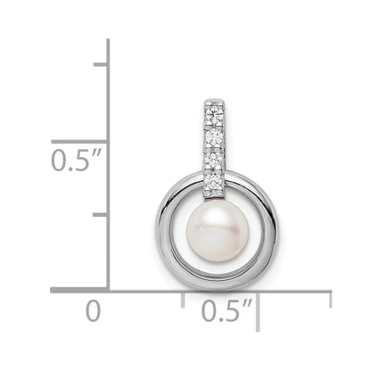 Sterling Silver Rhodium-plated Circle w/CZ (5-6mm) Button FWC Pearl Slide