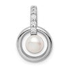 Sterling Silver Rhodium-plated Circle w/CZ (5-6mm) Button FWC Pearl Slide