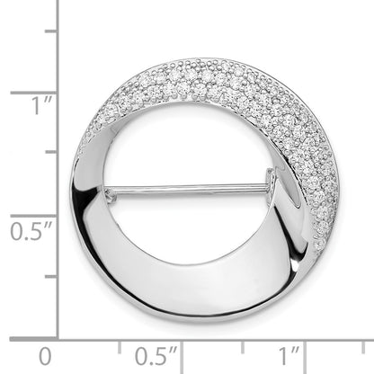 Sterling Silver Rhodium-plated Polished CZ Circle Pin Brooch