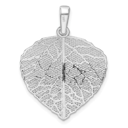 Sterling Silver Rhodium-plated Polished & D/C Small Leaf Pendant
