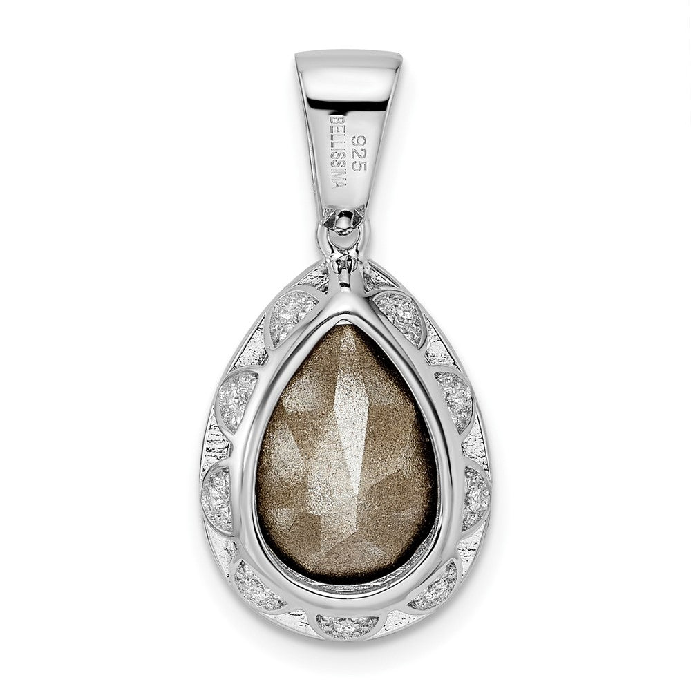 Sterling Silver Rhodium-plated CZ & Dk Purple Crystal Pendant