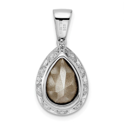 Sterling Silver Rhodium-plated CZ & Dk Purple Crystal Pendant