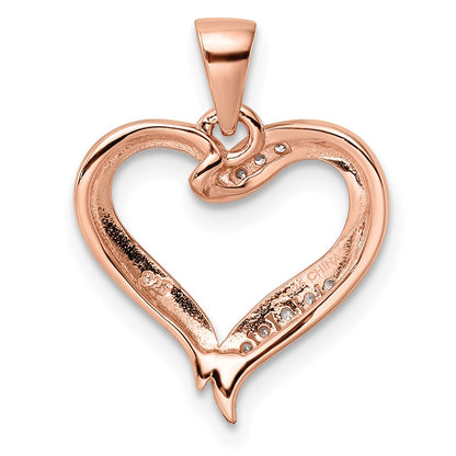 Sterling Silver Rose-plated CZ Open Heart Pendant