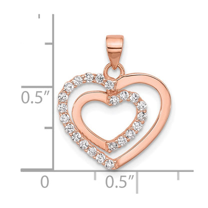 Sterling Silver Rose-tone CZ Double Heart Pendant