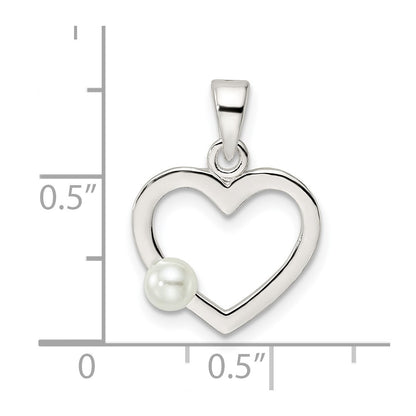 Sterling Silver Polished Imitation Pearl Heart Pendant