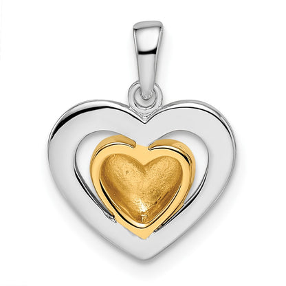 Sterling Silver RH-plated & Gold-plated Heart Pendant