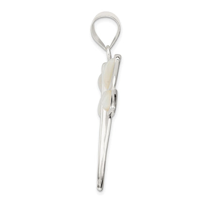 Sterling Silver White Shell Dragonfly Pendant