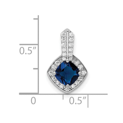 Sterling Silver Rhodium-plated CZ and Blue Glass Pendant