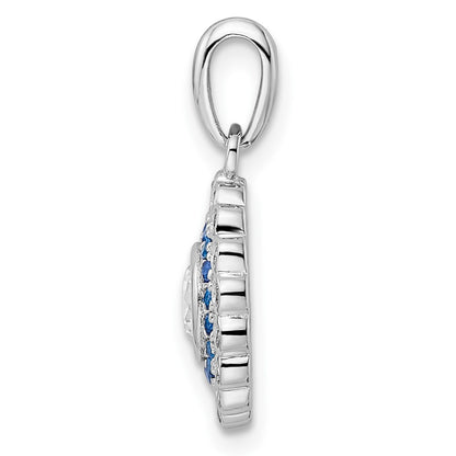 Sterling Silver Rhodium-plated Polished Blue & White CZ Pendant