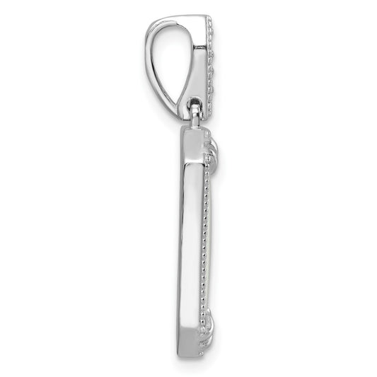 Sterling Silver RH-plated White Created Opal & CZ Beaded Border Pendant