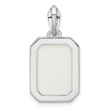 Sterling Silver RH-plated White Created Opal & CZ Beaded Border Pendant