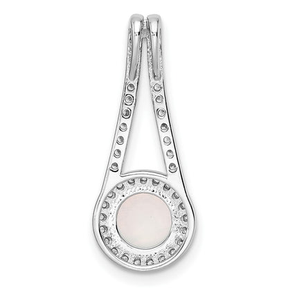 Sterling Silver Rhod-plated Polished White Created Opal & CZ Halo Pendant