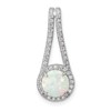 Sterling Silver Rhod-plated Polished White Created Opal & CZ Halo Pendant