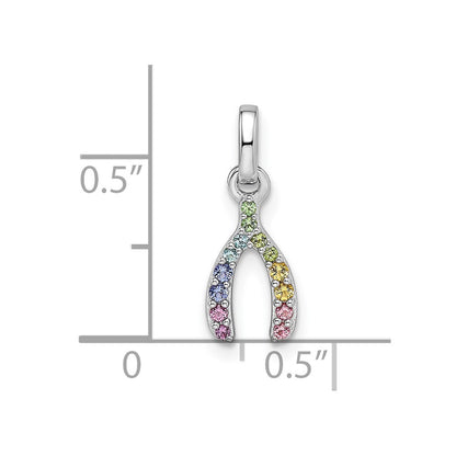 Sterling Silver Rhodium-plated Rainbow Nano Crystal Wishbone Pendant