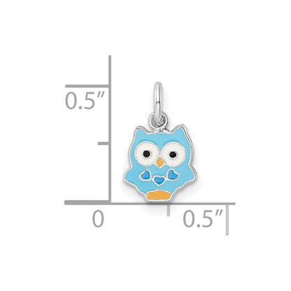 Sterling Silver RH-plated Multi-color Enameled Owl Children's Pendant