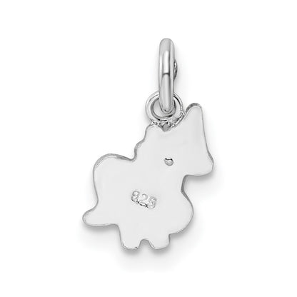 Sterling Silver Rhodium-plated Pink, White & Black Enameled Unicorn Children's Pendant