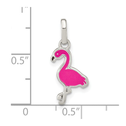 Sterling Silver Hot Pink & Black Enameled Flamingo Children's Pendant