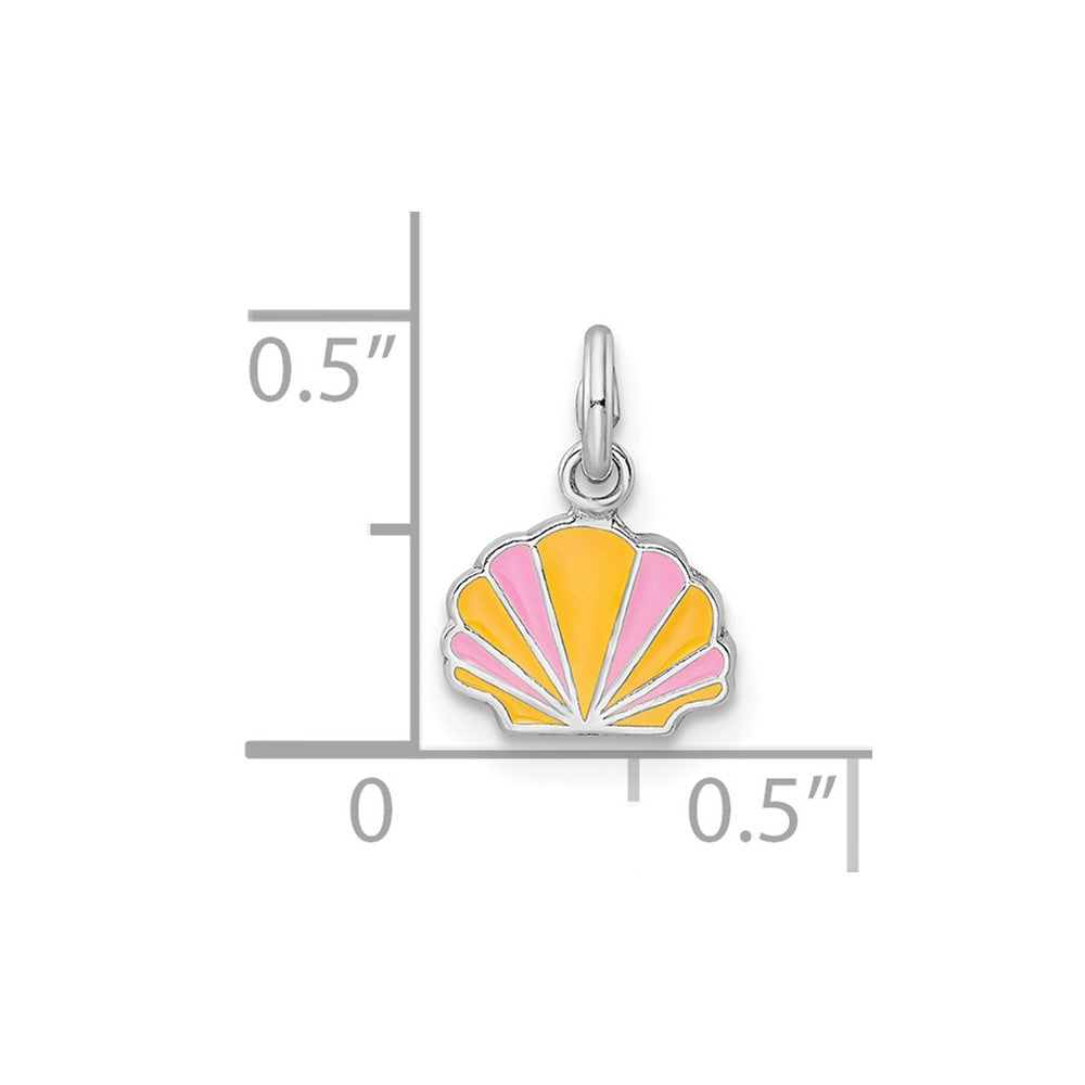 Sterling Silver Rhodium-plated Polished Pink and Orange Enameled Shell Children's Pendant