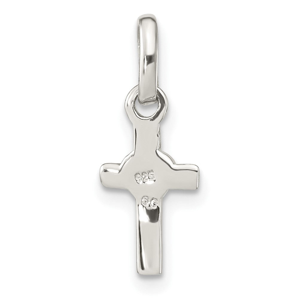 Sterling Silver Rhodium-plated Cross Pink Enamel Heart Pendant