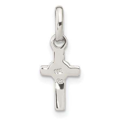Sterling Silver Rhodium-plated Cross Pink Enamel Heart Pendant