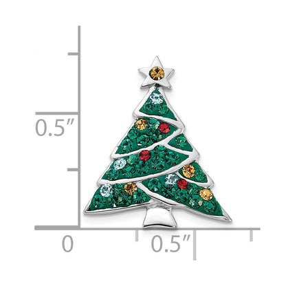 Sterling Silver Rhodium-plated Crystal Christmas Tree Pin