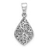 Sterling Silver Rhodium-Plated Polished Puffed Filigree Teardrop Pendant