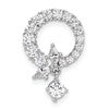 Sterling Silver Rhod-plated CZ Circle Chain Slide Pendant
