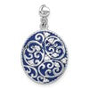 Sterling Silver Rhodium-plated Polished Swirl Blue Enamel CZ Oval Pendant