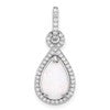 Sterling Silver Rhodium-plated Created Opal and CZ Teardrop Pendant
