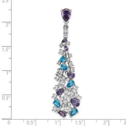 Sterling Silver Rh-plated Polished White/Blue/Purple CZ Teardrop Pendant