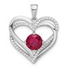 Sterling Silver Rhodium-plated Red and White CZ Double Heart Pendant