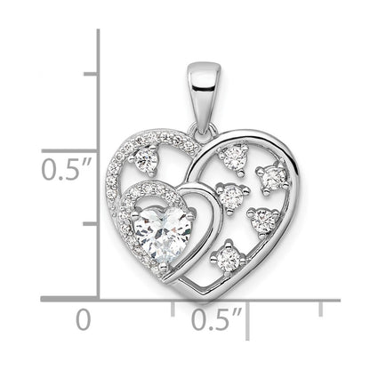 Sterling Silver Rhodium-plated CZ Heart Pendant