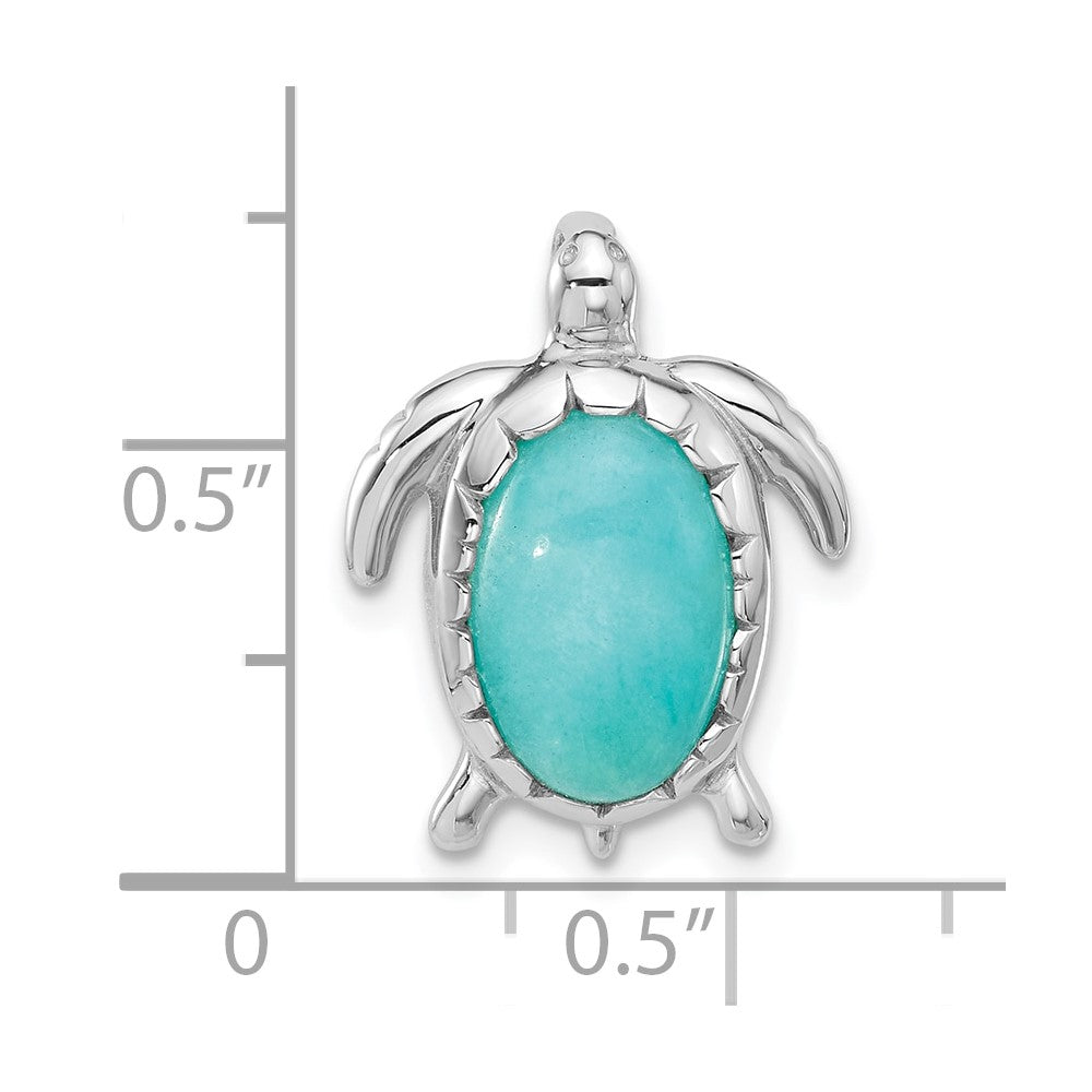Sterling Silver Rhodium-plated Polished Amazonite Turtle Chain Slide