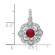 Sterling Silver RH-plated Red Glass & Clear CZ Fancy Vintage Pendant