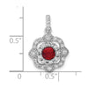 Sterling Silver RH-plated Red Glass & Clear CZ Fancy Vintage Pendant
