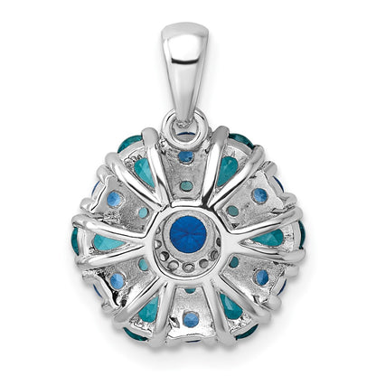 Sterling Silver Rhodium-plated Blue/Green Nano Crystal & CZ Floral Pendant