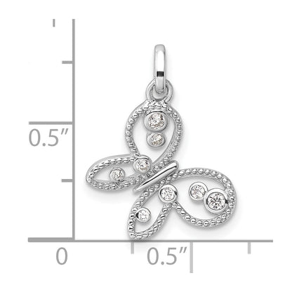 Sterling Silver Rhodium-plated CZ Butterfly Pendant