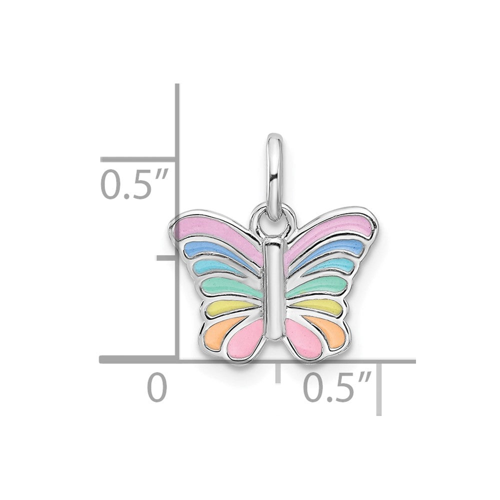 Sterling Silver RH-plated Multi-color Enameled Butterfly Children's Pendant