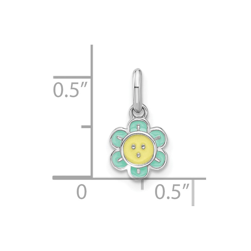 Sterling Silver RH-plated Blue & Yellow Enamel Flower Children's Pendant