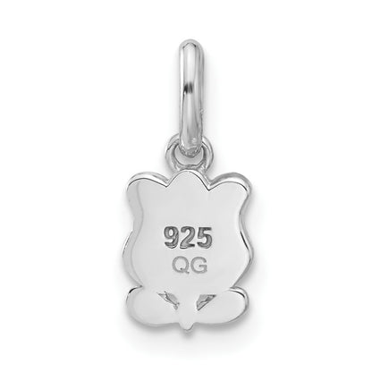 Sterling Silver RH-plated Pink & Green Enamel Tulip Children's Pendant