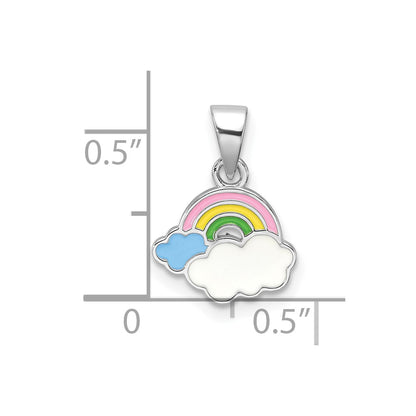 Sterling Silver RH-plated Multi-color Enamel Rainbow Children's Pendant