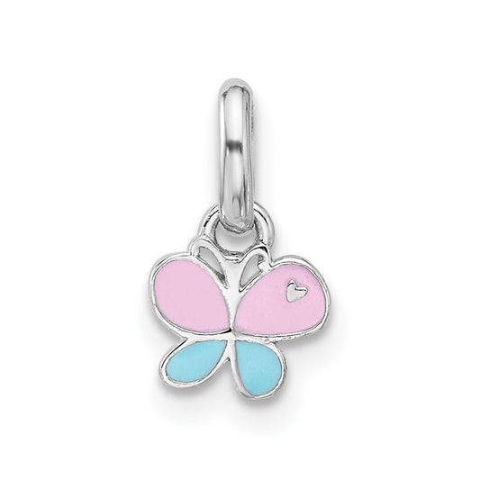Sterling Silver Rhodium-plated Children's Small Enamel Butterfly Pendant